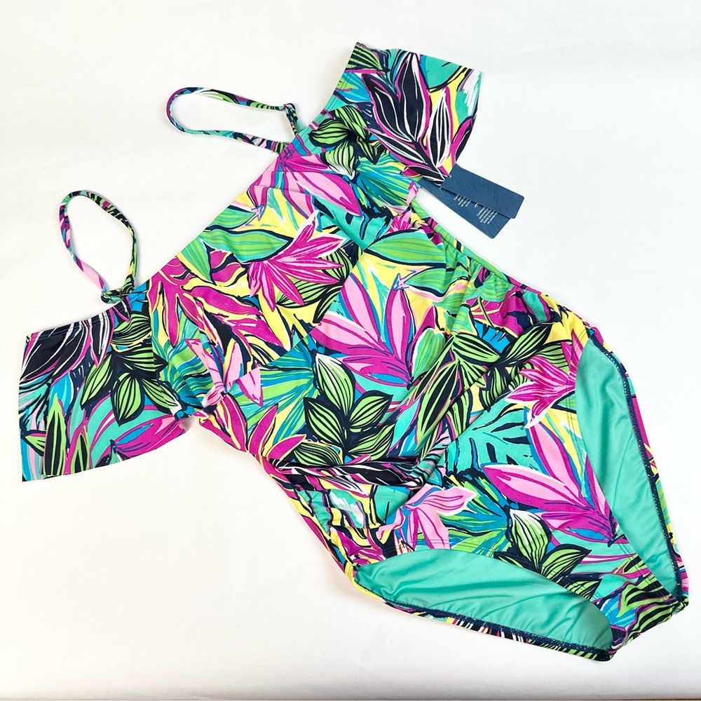 Caribbean Joe Cape Coral Multi Women's Off The Shoulder One Piece Swimsuit 10 - Picture 5 of 14